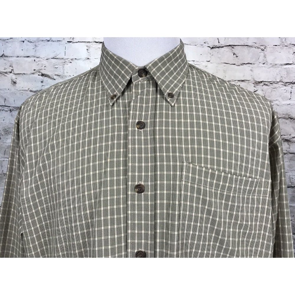 ORVIS Button Front Shirt Men's L Khaki Black Plaid Check Button Down